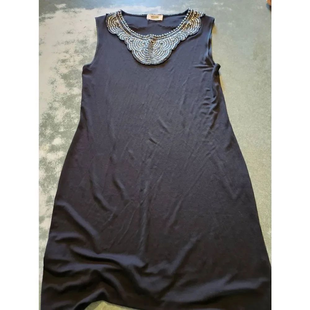 Moschino cheap and chic black beaded neckline art deco black dress
